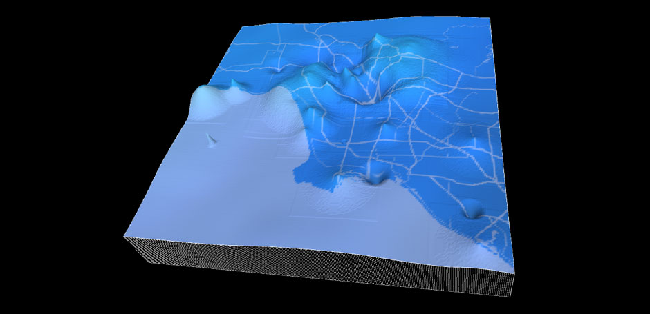 Final processing sketch plotting Los Angeles on an emergent memory
topography